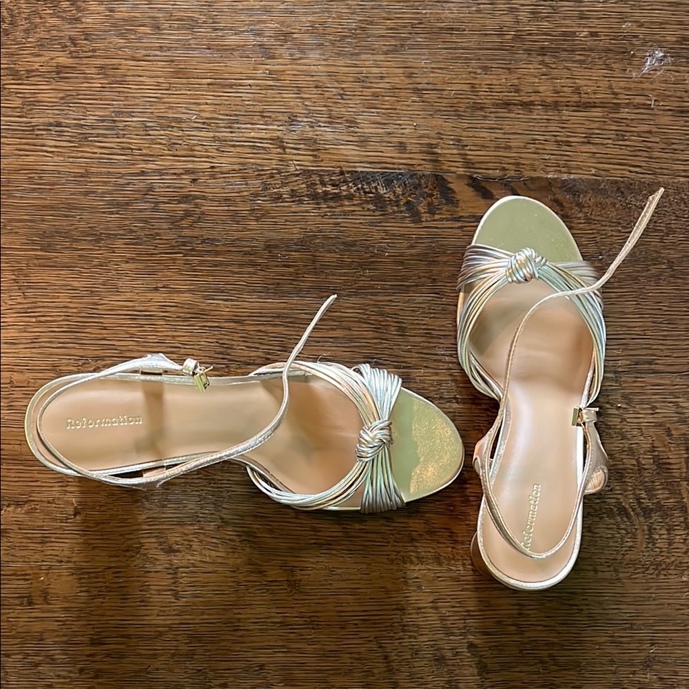 UNWORN Reformation Silver and Gold Strappy Heels